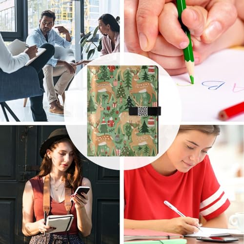 DIGTIA Christmas Deer Trees Gifts Snowflakes PU Leather Notebook A5 Binder 6 Ring Refillable Journal with Magnetic Buckle Closure Loose Leaf Travel Office Planner Budget Binder Notepad Portfolio,