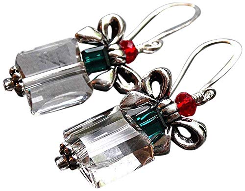 Designed By Stacey Handmade Sparkly Glass Crystal Earrings, Silver Plated Christmas Present Charm Dangly Drop Earrings, Elegant Gifts for Women, Christmas in July Jewelry, Winter Birthday, Holiday
