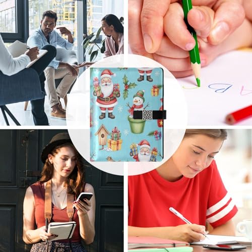 DIGTIA Christmas Santa Snowman Gifts PU Leather Notebook A5 Binder 6 Ring Refillable Journal with Magnetic Buckle Closure Loose Leaf Travel Office Planner Budget Binder Notepad Portfolio,
