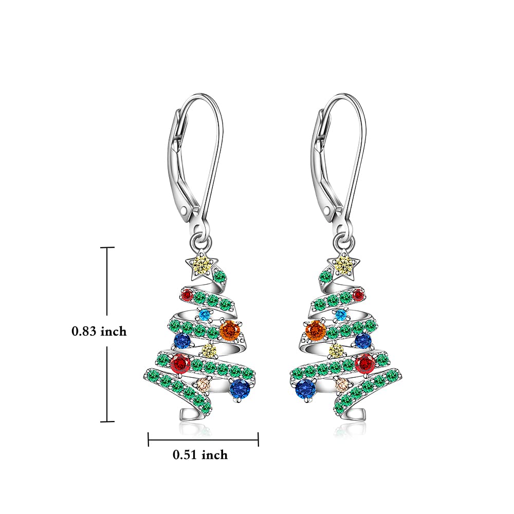 Christmas Earrings Christmas Tree Earrings for Women Dangle Drop S925 Sterling Silver Leverback Holiday X Mas Jewelry