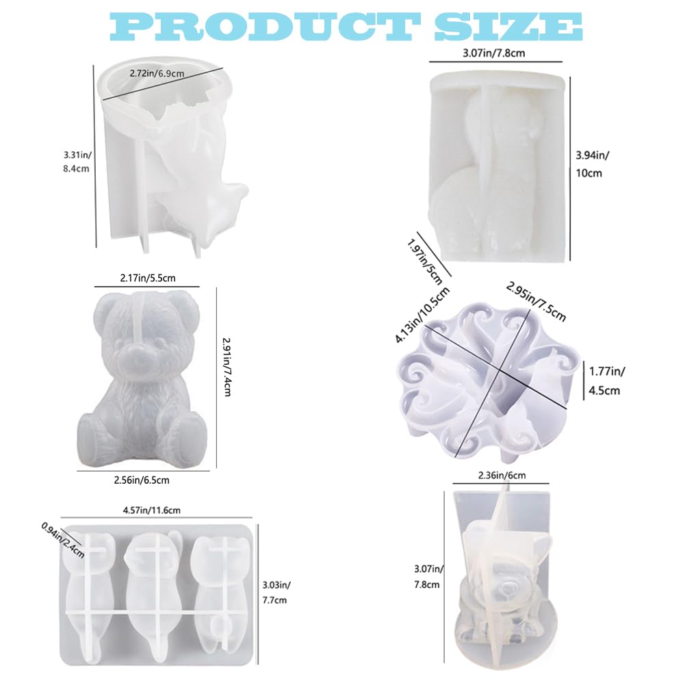 6PCS Animal Resin Mold, Alpaca, Bulldog, Fox, Cat,Bear and Octopus 3D Lifelike Silicone Molds for Epoxy Resin, Unique Display Mould for DIY Crafts Wall Desktop Home Decoration Candle Making (Model B)