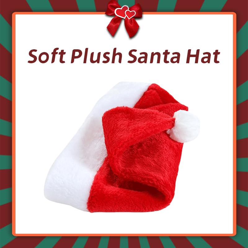MarJunSep 12 Pack Plush Santa Christmas Hats for Kids Children Teenagers & Adults Small Head, Red Plush Xmas Hats with White Cuffs for Christmas Holiday