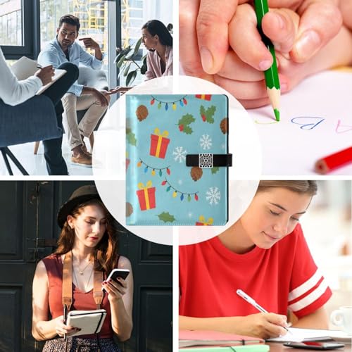 DIGTIA Christmas Gift Boxes Pattern PU Leather Notebook A5 Binder 6 Ring Refillable Journal with Magnetic Buckle Closure Loose Leaf Travel Office Planner Budget Binder Notepad Portfolio,