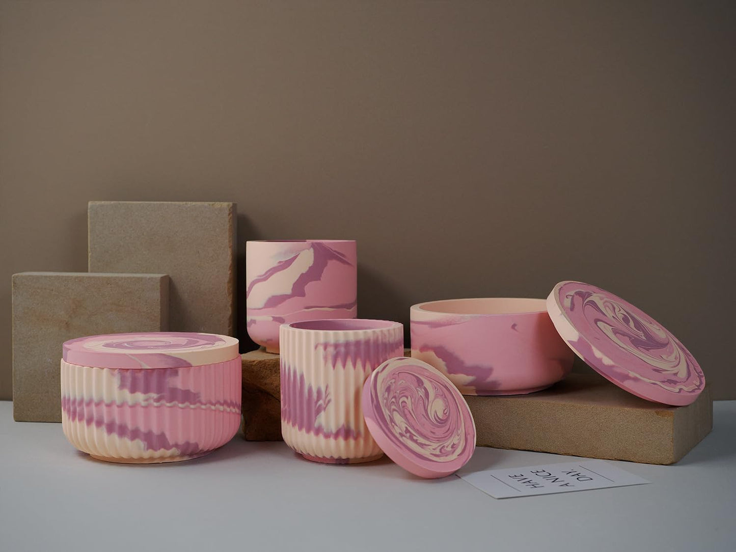 4pcs Cup Shape Candle Jar Silicone Mold with Lid, Handmade Storage Bowl Resin Mould, Flower Pot Vase Concrete, DIY Plaster Cast Cement Rings Jewelry Storage Box Mold