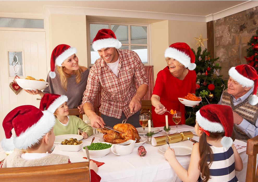 OGAJO Christmas Hat for Adults Santa Hats Unisex Red Velvet Extra Thicken Holiday Headwear Xmas Hat for Festive New Year Party (2 Pack)