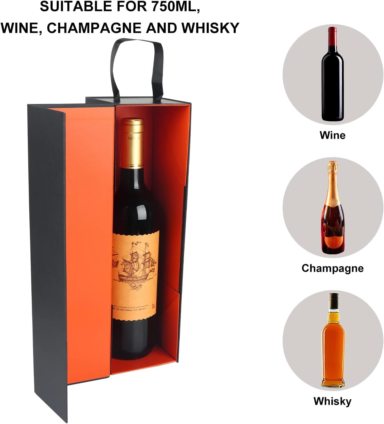 PLAEVIAE Wine Gift Box 12.8 x 3.8 x 3.8in, Magnetic Collapsible Luxury Gift Bottle Packaging for Wine & Champagne, Gold, Ideal for Christmas(5PCS)