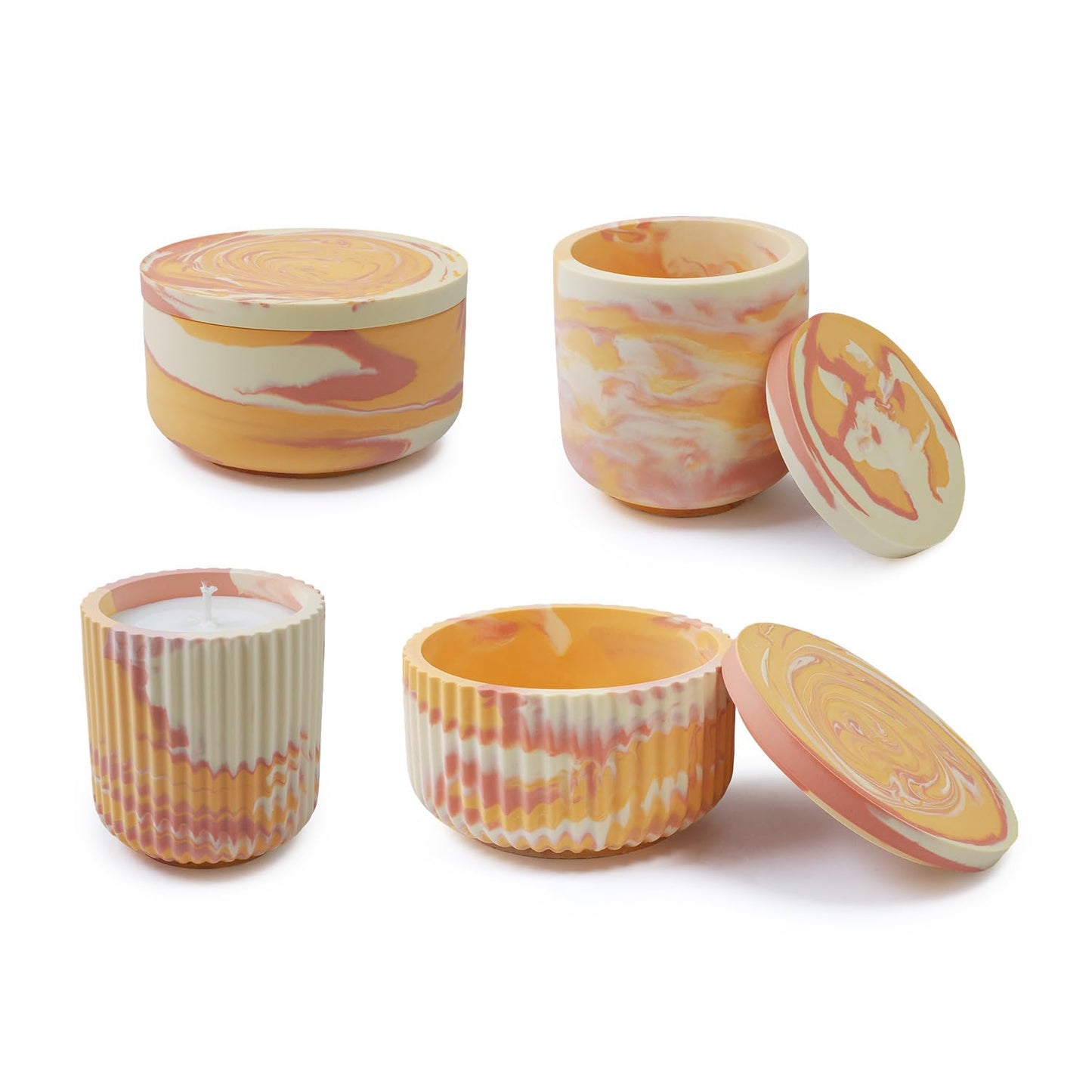 4pcs Cup Shape Candle Jar Silicone Mold with Lid, Handmade Storage Bowl Resin Mould, Flower Pot Vase Concrete, DIY Plaster Cast Cement Rings Jewelry Storage Box Mold