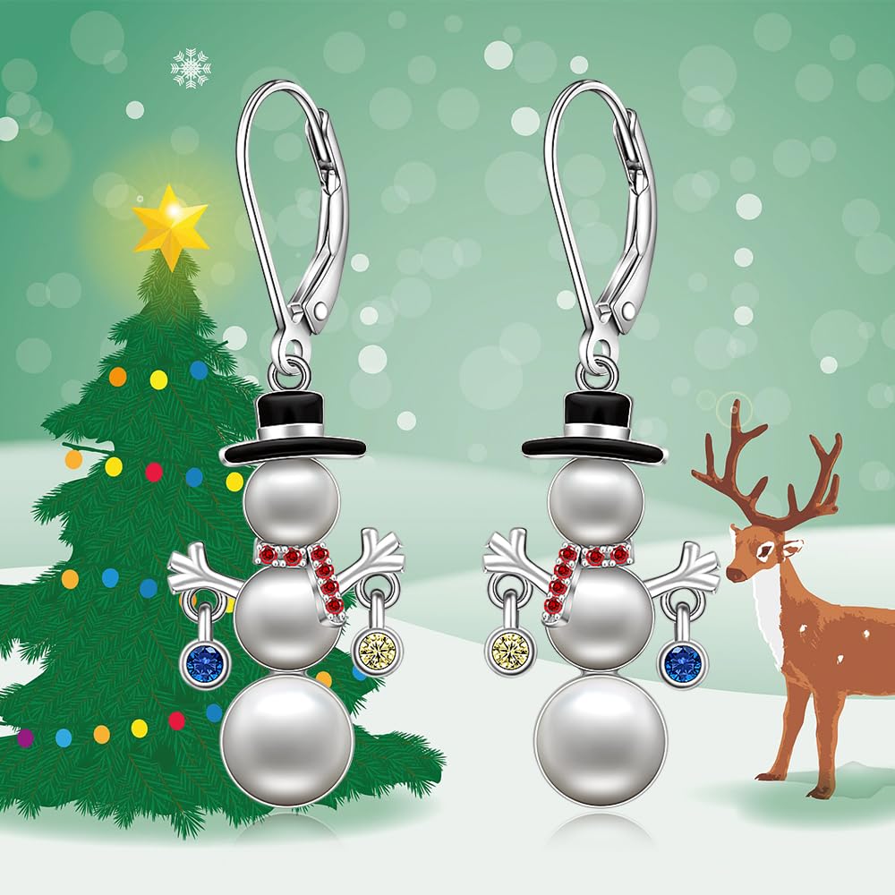 Christmas Snowman Earrings Pearl Earrings for Women Dangle Drop Snow Red Santa Leverback Holiday Christmas Xmas Gift