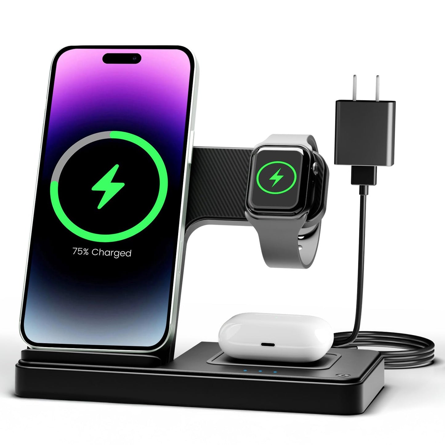 Wireless Charger iPhone Charging Station: 3 in 1 Charger Stand Multiple Devices for Apple - iPhone 16e 16 15 14 Pro Max 13 12 11 - Watch 10 9 8 7 6 5 4 3 2 SE and Ultra Series - Airpods 4 3 2 Pro