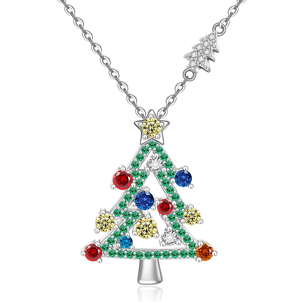 LOVGIFSET Christmas Necklace Christmas Tree Necklace for Women Sterling Silver Green Tree Pendant Xmas Gift
