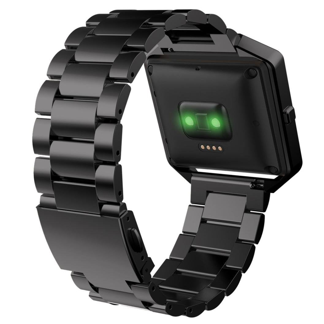 AISPORTS Compatible for Fitbit Blaze Band with Frame for Women Men, Fitbit Blaze Band Stainless Steel Adjustable Wristband Metal Bezel Bracelet Replacement Band for Fitbit Blaze Smart Watch, Black