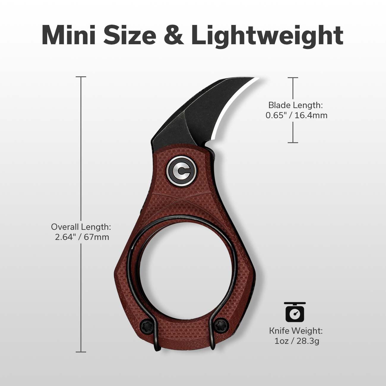 CIVIVI Pyrus Mini Keychain Knife (1 Piece), Small EDC Pocket Folding Box Cutter with 14C28N Blade & Ringed G10 Handle, Christmas Stocking Stuffers Gift for Men Women C23038-1, Burgundy