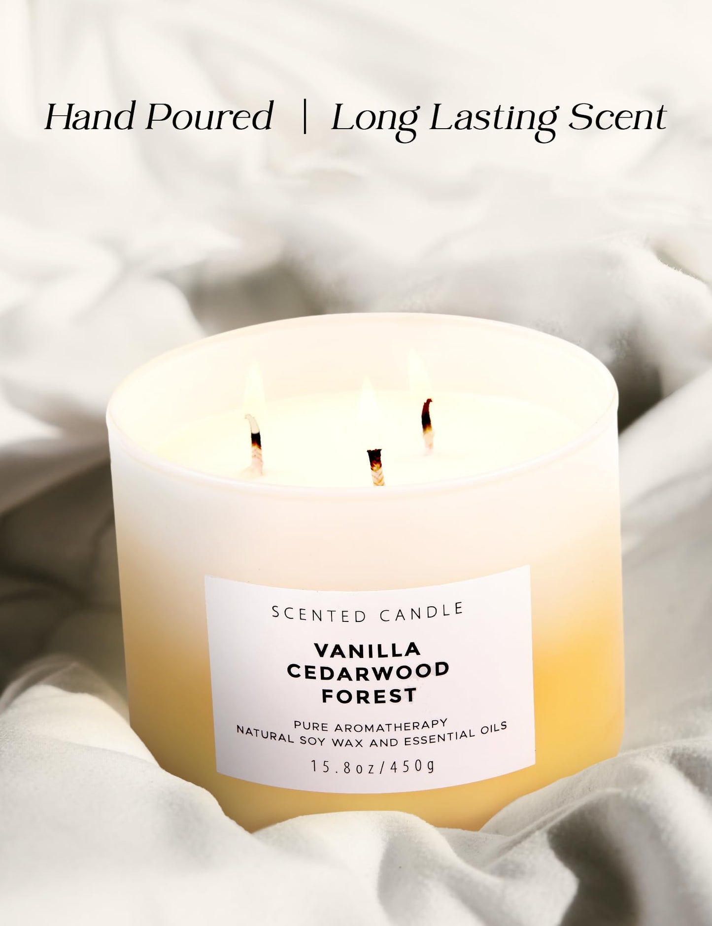 Vanilla Cedarwood Forest 3 Wick Scented Candle | Large Soy Candles for Stress Relief 15.8 oz | Relaxing Aromatherapy Candle for Men & Women | Fresh Cozy Scent Long Lasting Candles for Home Clean Burn