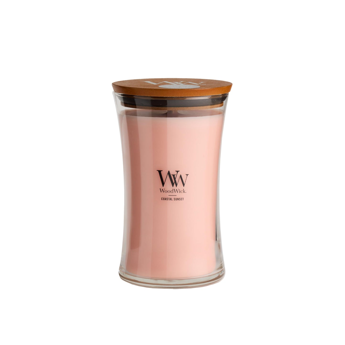 WoodWick Large Hourglass Candle Coastal Sunset Scent Crackles as it burns Premium Soy Blend Wax 21oz Perfect for gifting