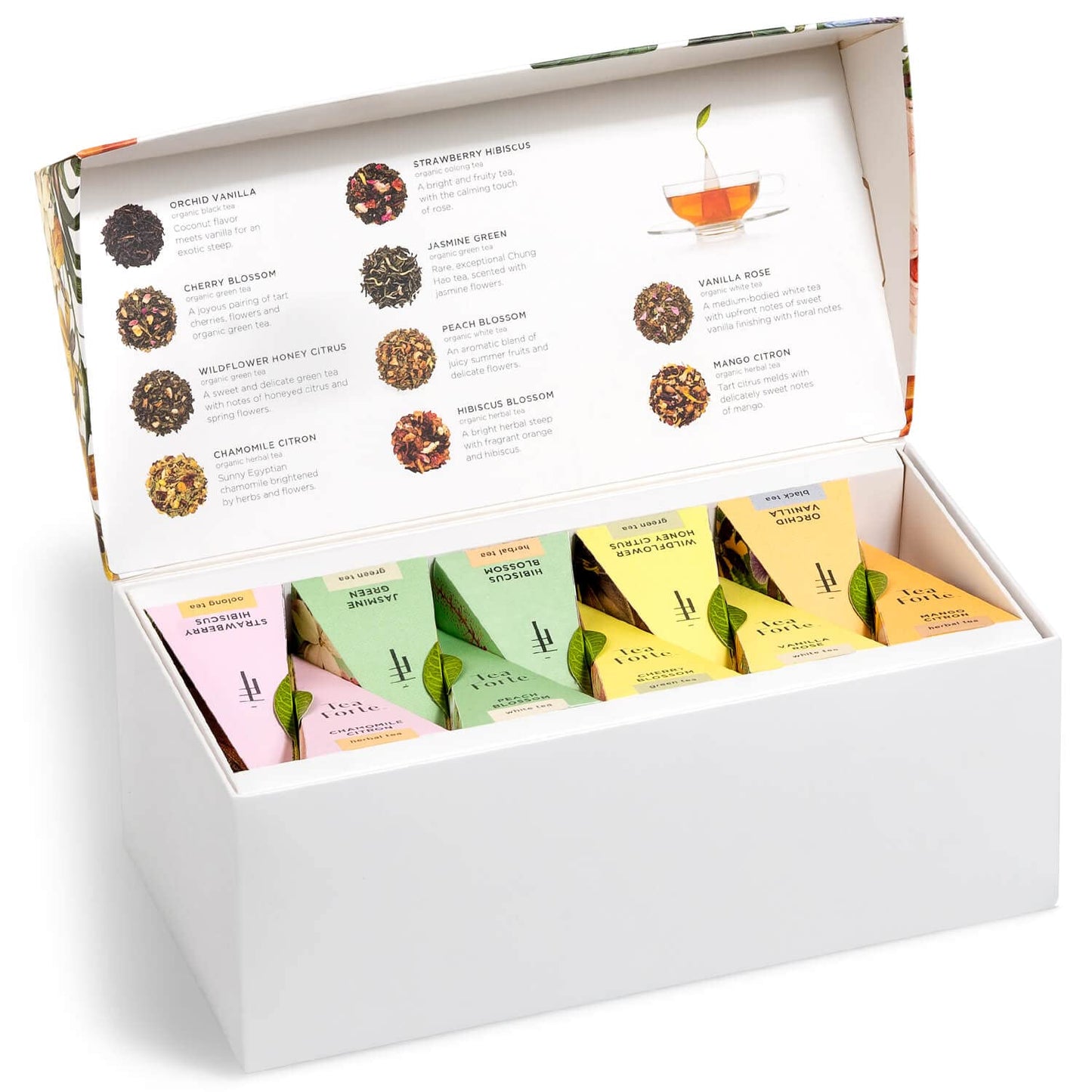 Tea Forte Jubilee Presentation Box Tea Gift Set Sampler, 20 Count 2 of Each Variety Individually Wrapped Handcrafted Pyramid Infuser Bags