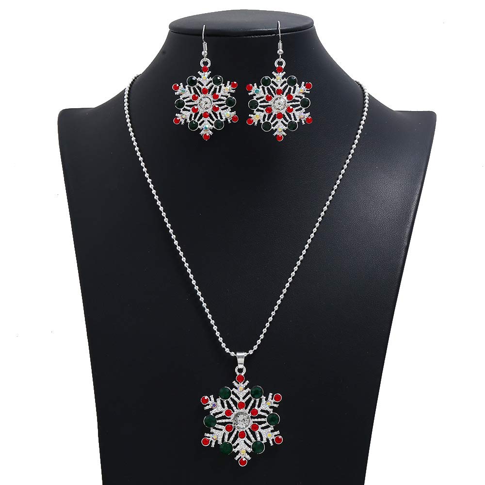 LZHLQ Snowflake Earrings & Necklace - Snowflake Dangle Earrings & Long Rhinestone Necklace - Christmas Jewelry Gift