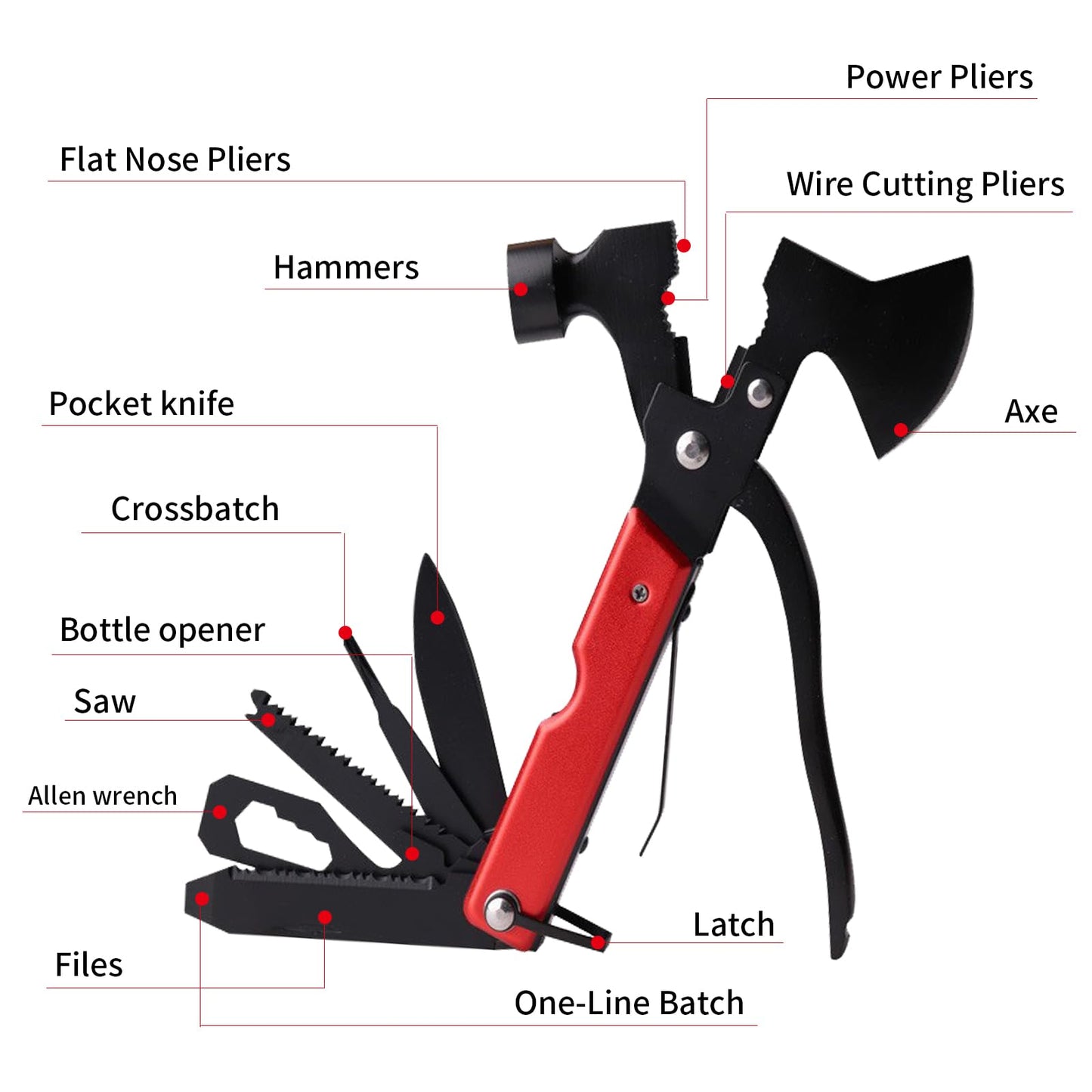 Camping Gear Multitool, Stocking Stuffers for Men 13-in-1 Camping Accessories Multitool Hatchet Camping Tool with Axe Survival Gear for Outdoor Hunting Hiking, Emergency Escape Tool