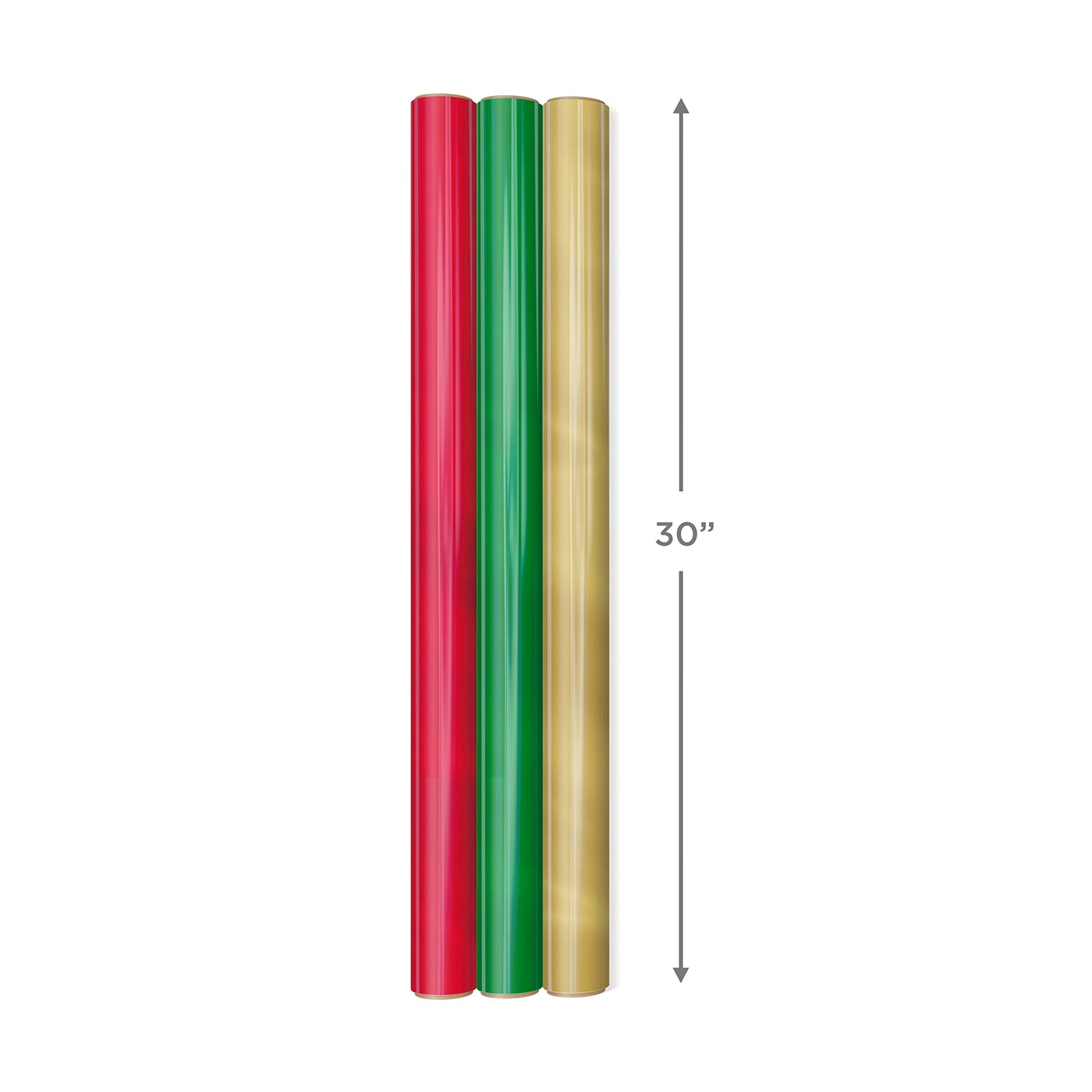Hallmark Christmas Wrapping Paper Rolls - Solid Red, Green, Gold Metallic Foil Gift Wrap Paper (Set of 3 Rolls: 60 sq. ft. ttl.) for Holiday Parties, Hanukkah, Winter Weddings