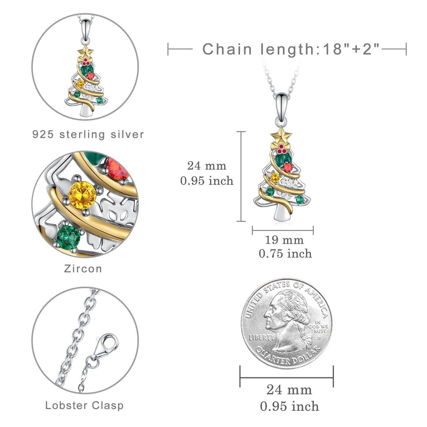 CVRAVO 925 Sterling Silver Christmas Tree Necklace for Women - Holiday Jewelry Gifts