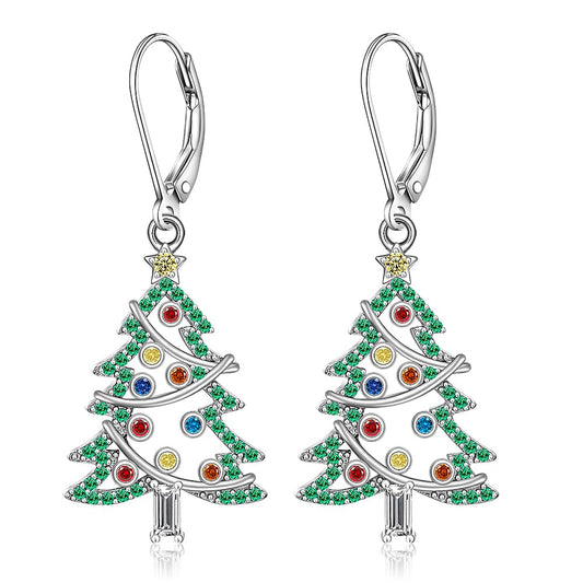 Christmas Tree Earrings Christmas Earrings for Women Sterling Silver Green Xmas Tree Winter Dangle Colorful Jewelry Charms Holiday Birthday Gift