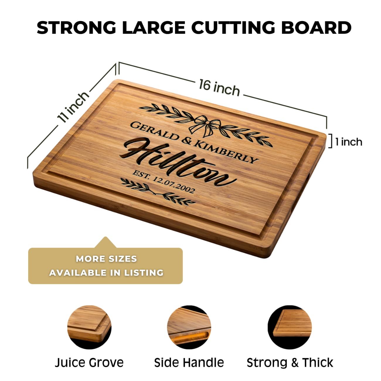 Personalized Cutting Board with Name Engraved Wedding Gifts, Unique Christmas Gift for Family, Wooden Anniversary Charcuterie Board Kitchen & Housewarming Gifts for Couples