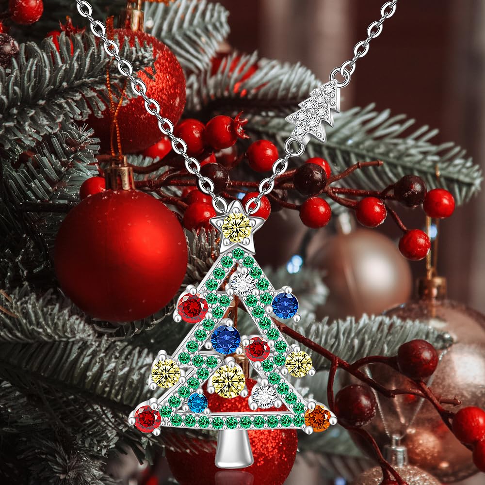 LOVGIFSET Christmas Necklace Christmas Tree Necklace for Women Sterling Silver Green Tree Pendant Xmas Gift