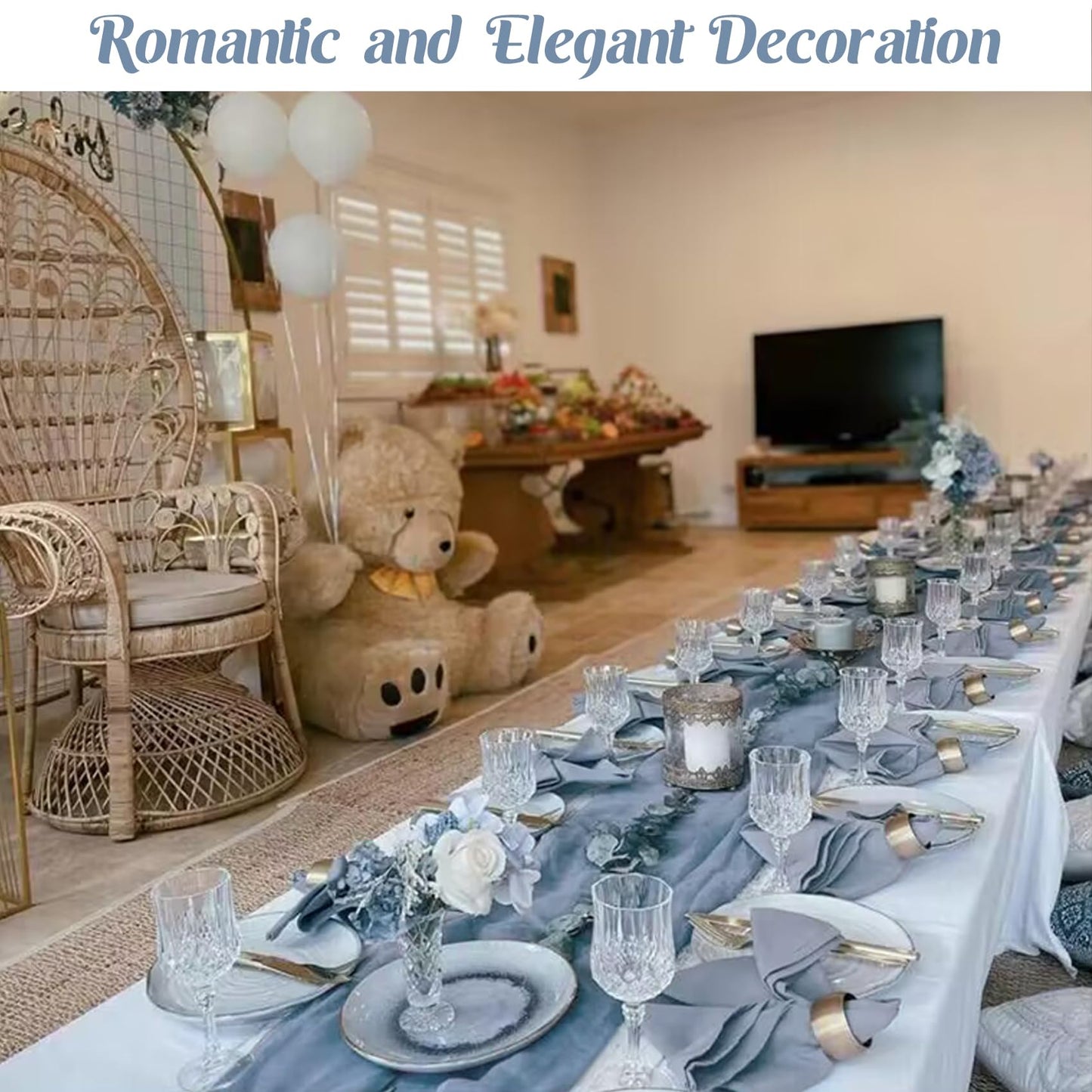 6 Pieces Dusty Blue 10FT Cheesecloth Table Runner Boho Gauze Fabric Table Runner Rustic Sheer Runner for Wedding Birthday Baby Shower Party Boho Table Decoration(Dusty Blue)