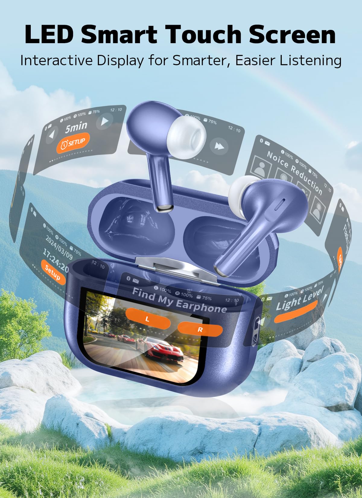 Szwod Wireless Earbuds, Bluetooth 5.4 Ear Buds with Multifunctional Touch Screen, ANC/ENC Noise Cancelling Headphones, 48Hrs Playtime in-Ear Fit Earphones for Android/iOS