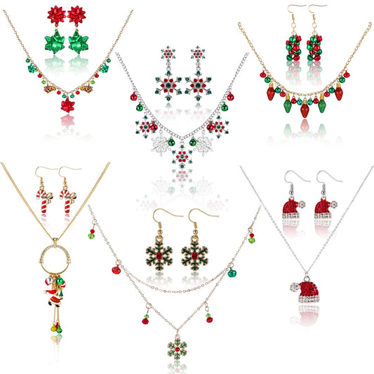 Misdary 12 Pcs Christmas Necklaces Earrings Set Christmas Jewelry for Women Bell Light Bulbs Snowflake Festive Holiday Jewelry Gift for Women (Elegant)