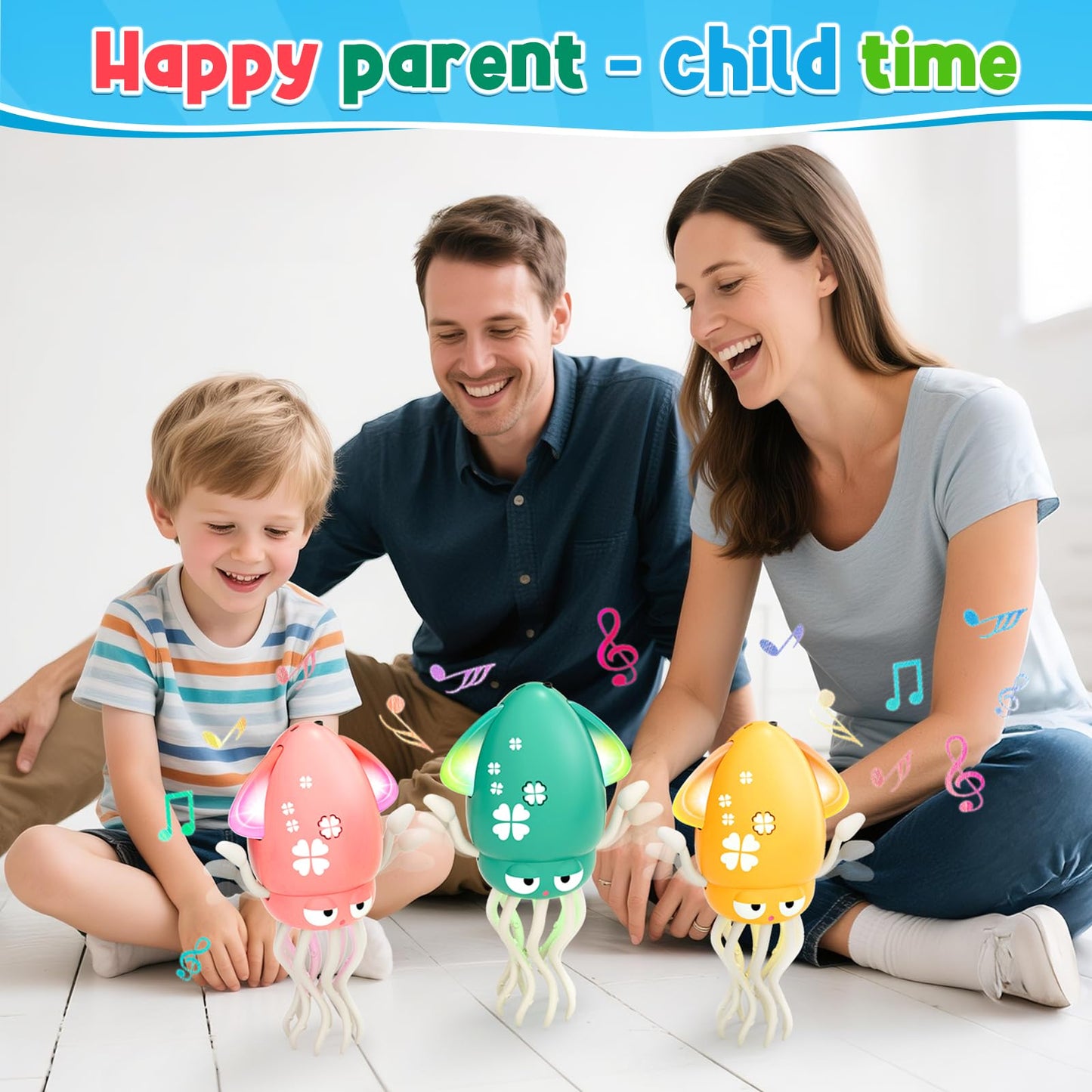 Dancing Squid Baby Toy, Electric Crawling Octopus Tummy Time Toy, Rechargeable Magic Dancing Music Squid Baby Toys for 3 4 5 6 Year Old Kids Boy Girl Birthday Gifts Christmas Stocking Stuffers (Pink)