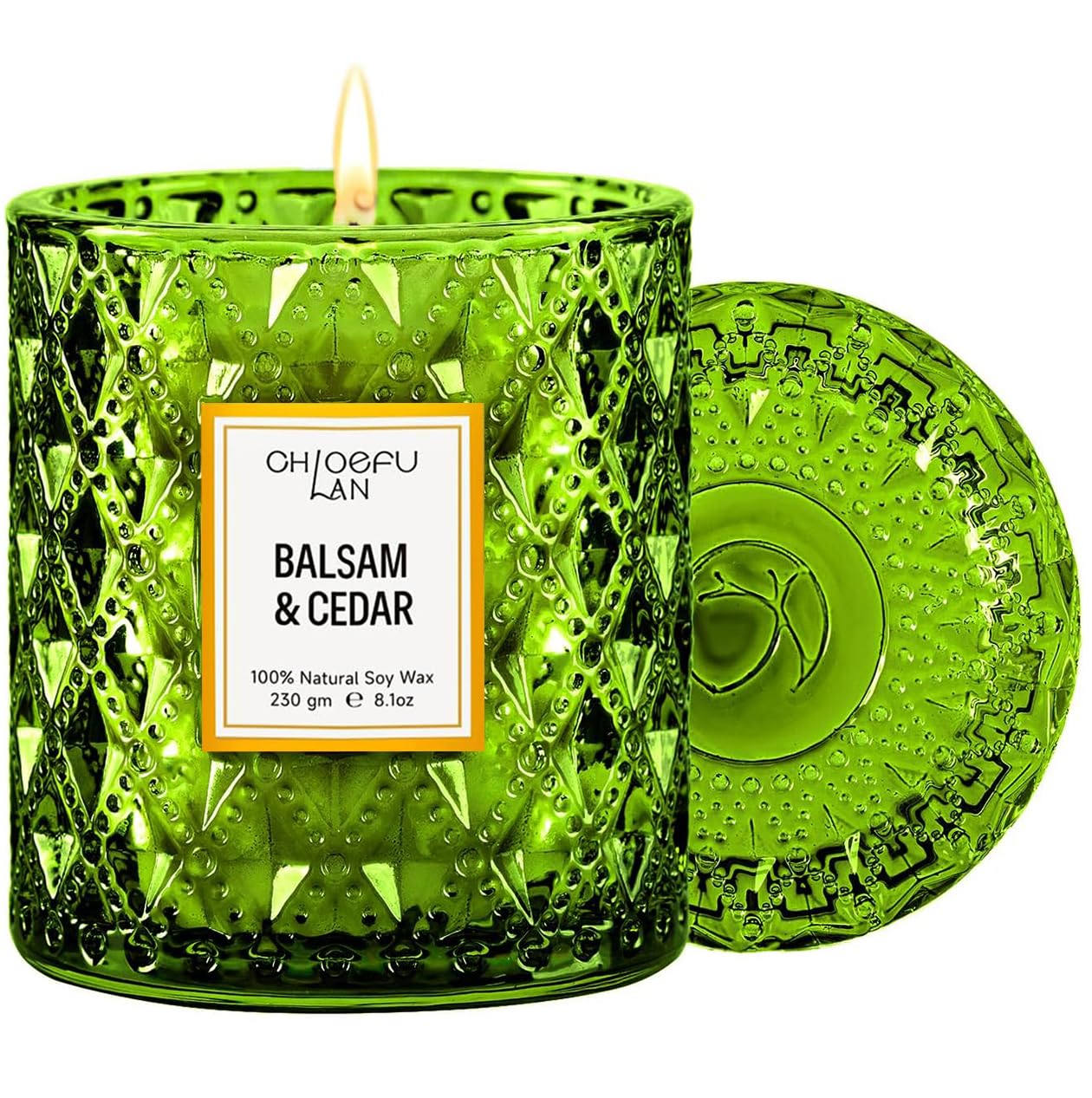 Chloefu LAN Balsam & Cedar Scented Candle Christmas Candles Gift, Christmas Festival Gifts, Large Luxury Scented Soy Jar Candles with up to 55 Hour Long Lasting, Highly Scented, 8.1oz