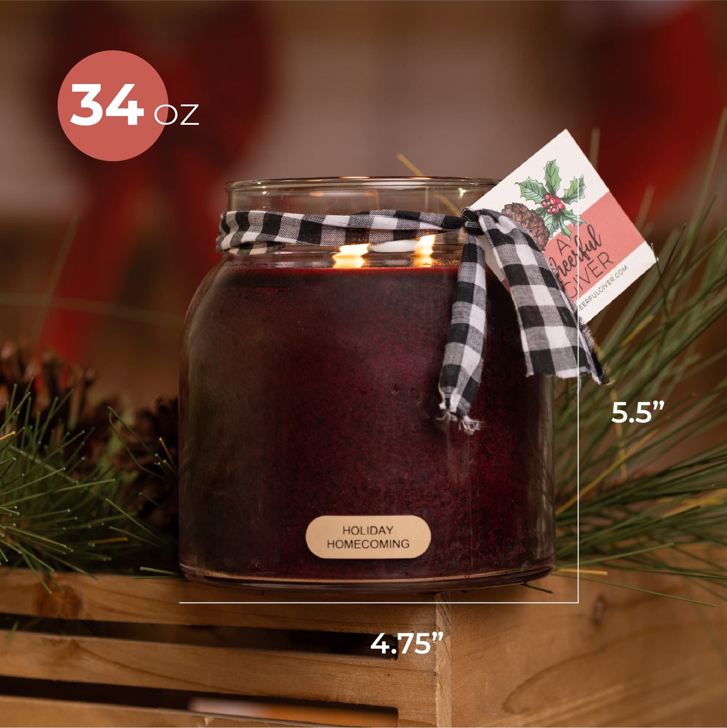 A Cheerful Giver — Holiday Homecoming - 34oz Papa Scented Candle Jar with Lid - Keepers of the Light - 155 Hours of Burn Time, Gift for Women, Black