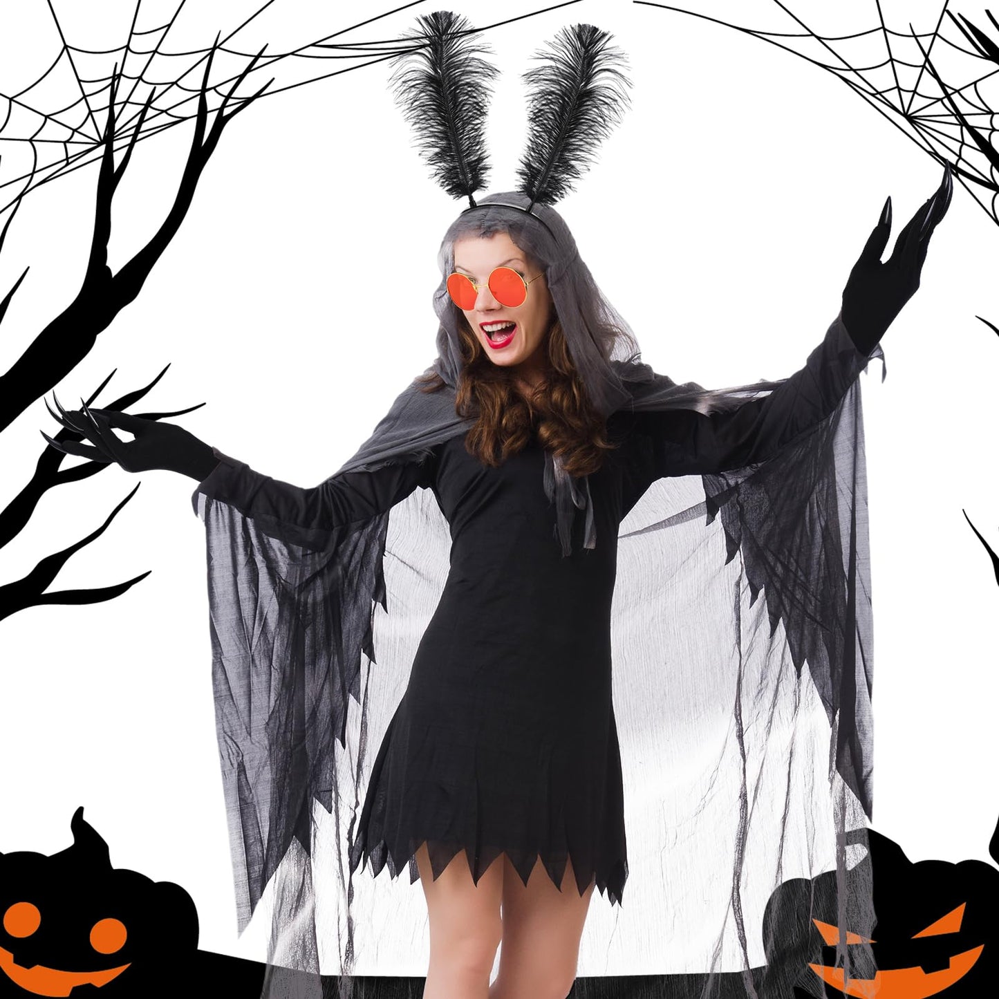 Twistover 3 Pcs Halloween Mothman Costume Accessories Include Paw Gloves Glasses Feather Headband for Unisex Adults Women Men(Retro)