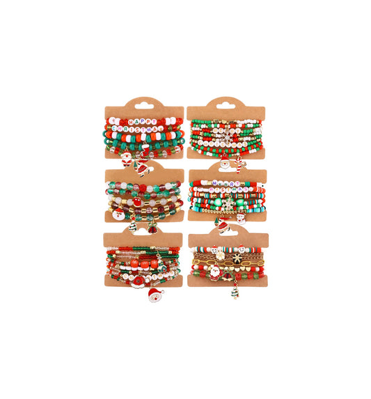 Cooluckday 36Pcs Christmas Bracelets Bulk Christmas Gifts for Women Christmas Friendship Bracelets Xmas Snowflake Snowman Bell Santa Claus Bracelets Stretch Bracelets as Party Gifts Bag Filler