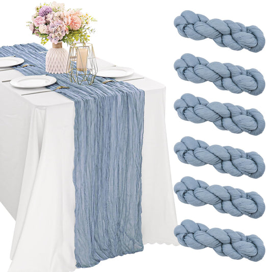 6 Pieces Dusty Blue 10FT Cheesecloth Table Runner Boho Gauze Fabric Table Runner Rustic Sheer Runner for Wedding Birthday Baby Shower Party Boho Table Decoration(Dusty Blue)