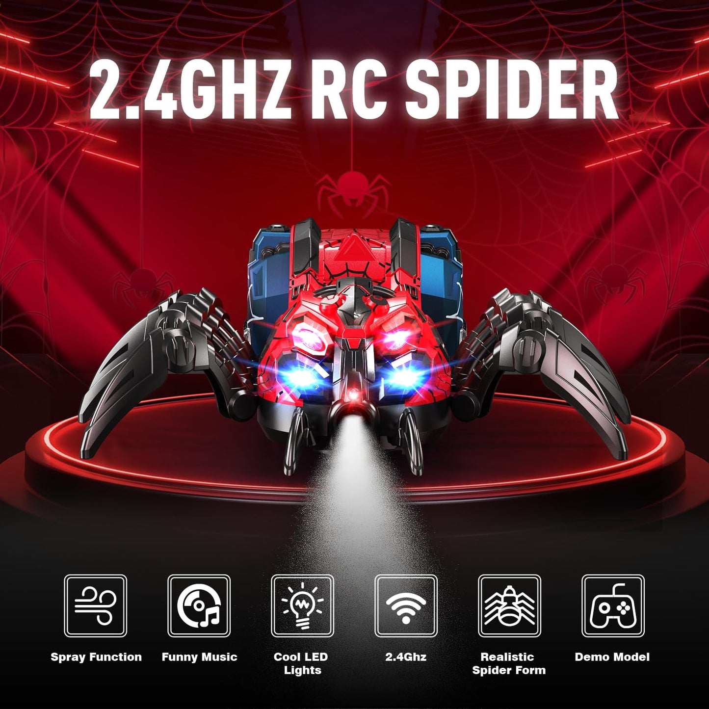 Remote Control Spider, Robot Spider Toy with 2.4 GHz Remote Controller, RC Spider Robot with Spray/Lights/Music, Realistic Spider Gift for Kids Boys, Halloween, Christmas, Holiday Toys for Party Prank
