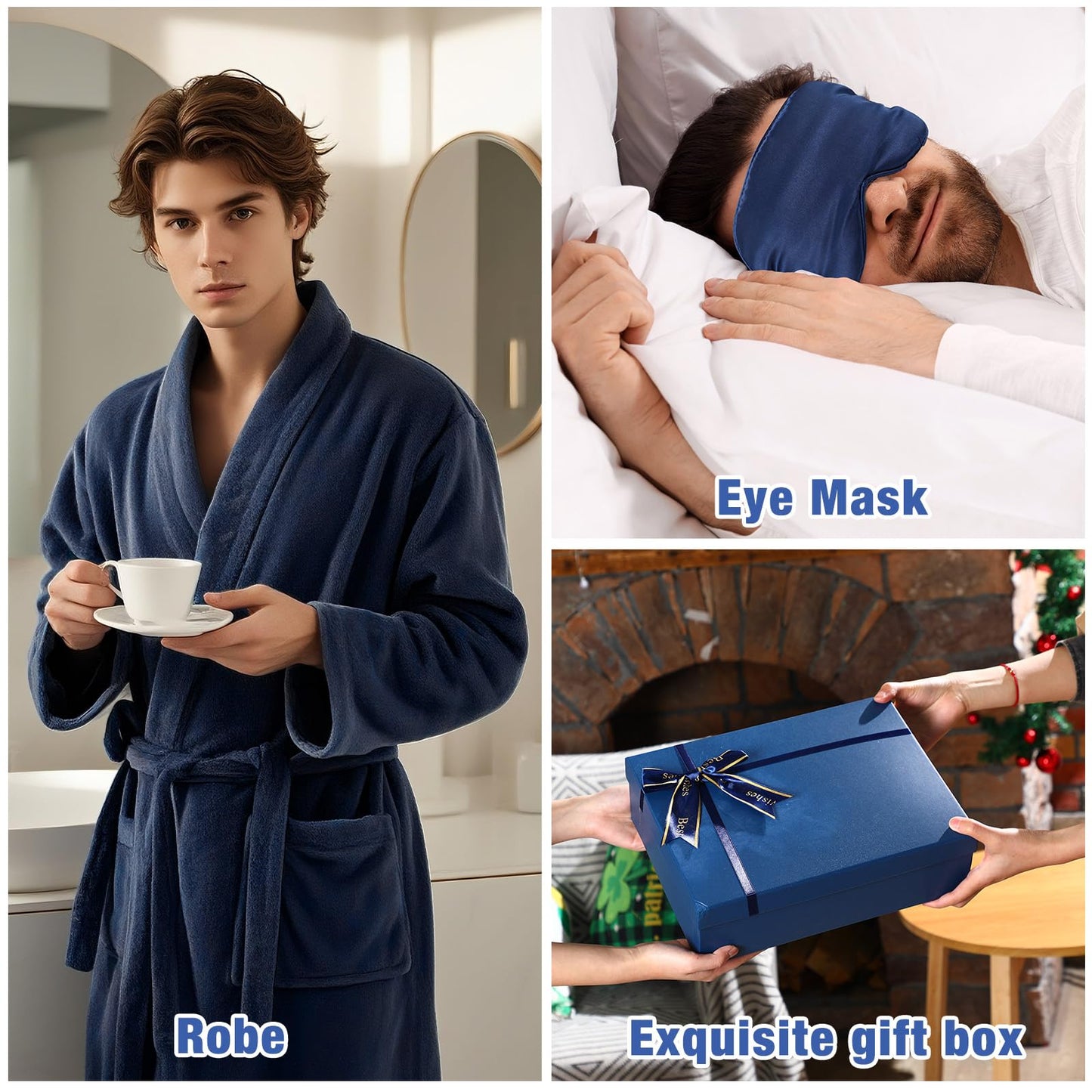 Nuogo 15 Pcs Birthday Gifts for Men Beard Care Set for Him Christmas Gifts Basket Ideas Kit for Men Tumbler Bath Robe for Dad Husband Boyfriend Box Christmas Gifts Baskets(Navy)