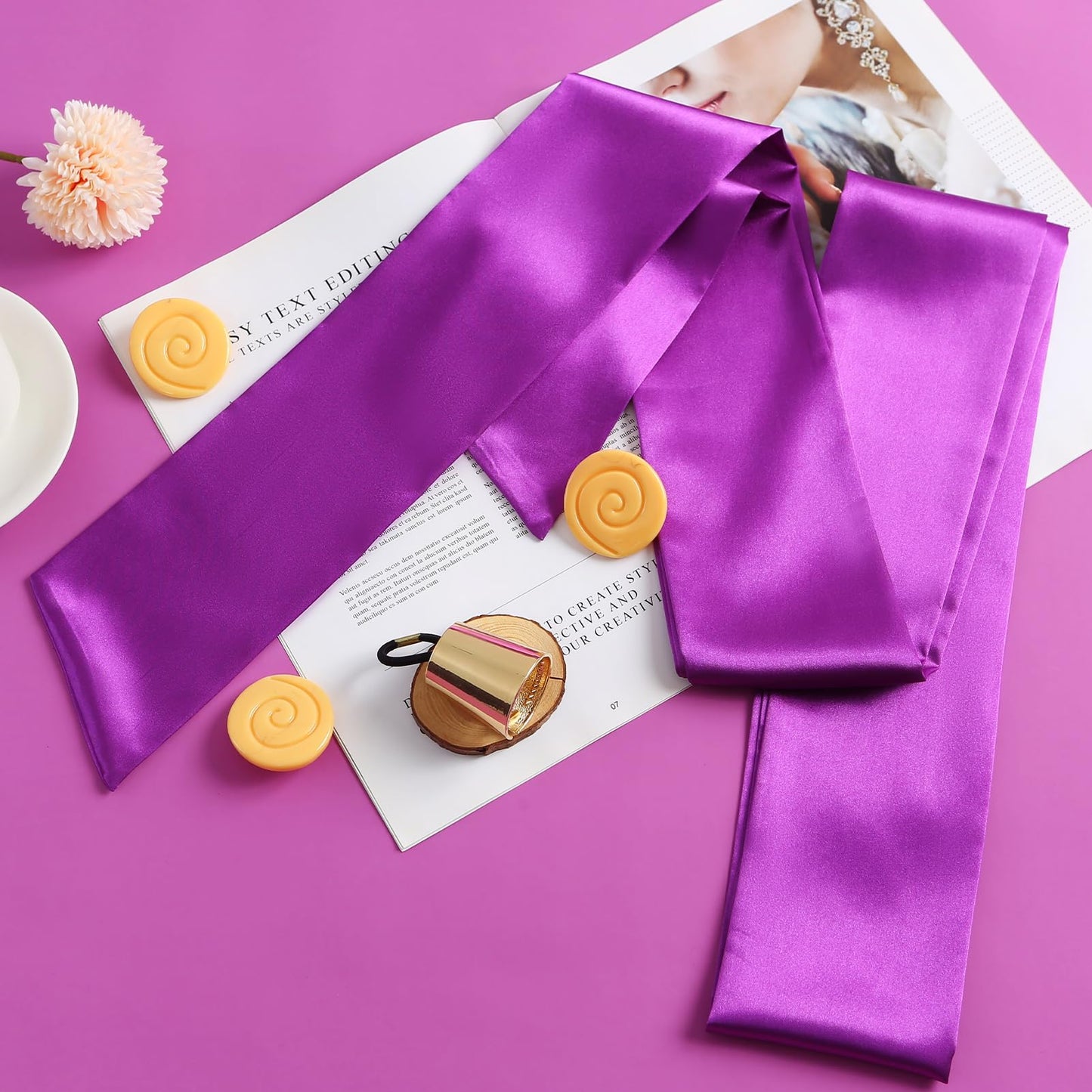 5PCS Princess Costume for Women Purple Sash Belt Ponytail Cuff and Brooches Cosplay Party Accessories for Megara
