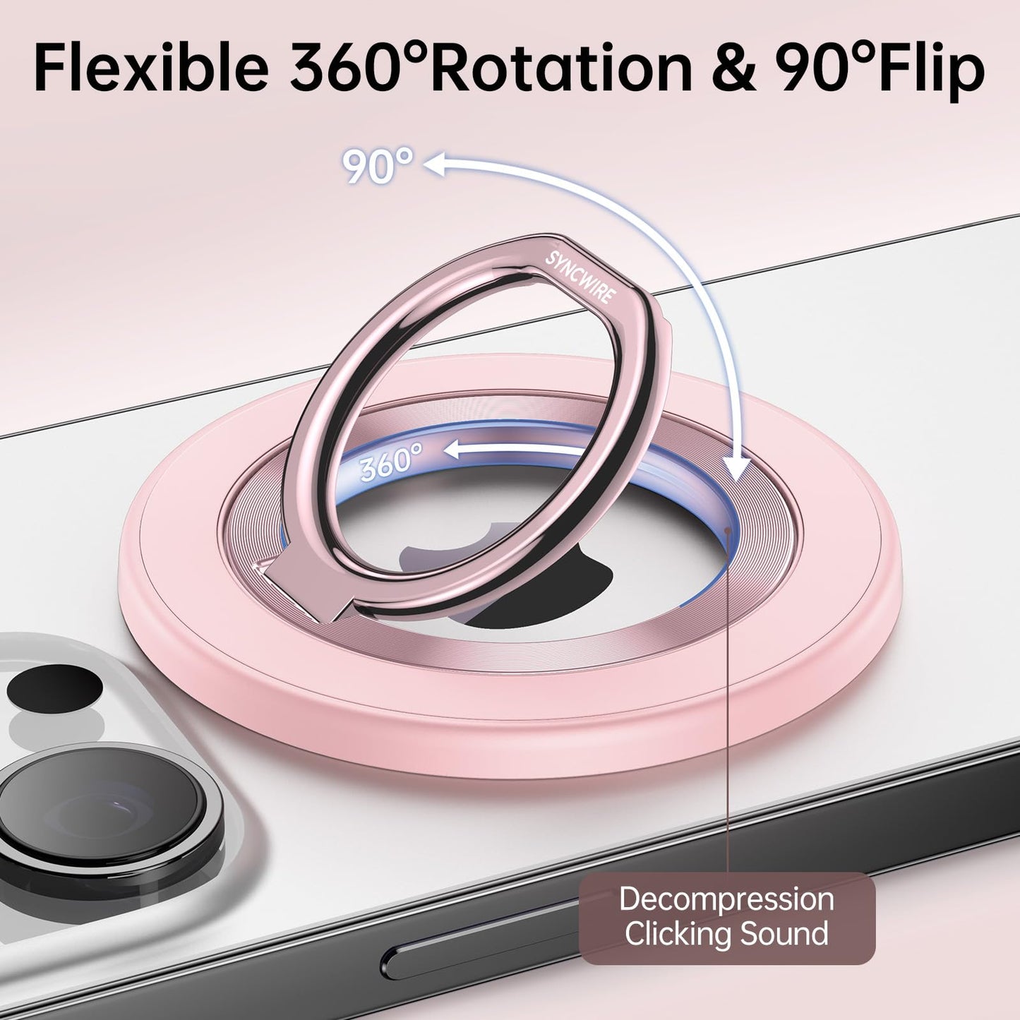 Syncwire Magnetic Phone Ring Holder for MagSafe, Magnetic Phone Ring Stand Finger Grip Kickstand with Two-Sided Magnets Compatible iPhone,Android,MagSafe Accessories, Light Pink