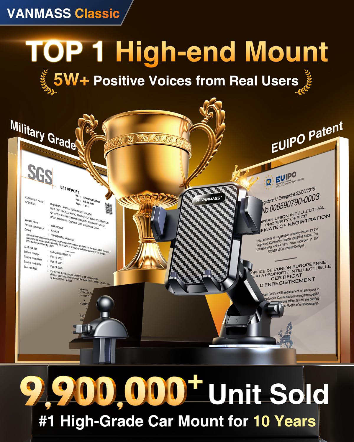 VANMASS ใ85+LBS Strongest Suction & Military-Grade 2025 Ultimate Car Phone MountใPatent & Safety Certsใ Cell Phone Holder Truck Desk for Dashboard Windshield Vent for iPhone 16 15 Pro Max 14 Samsung