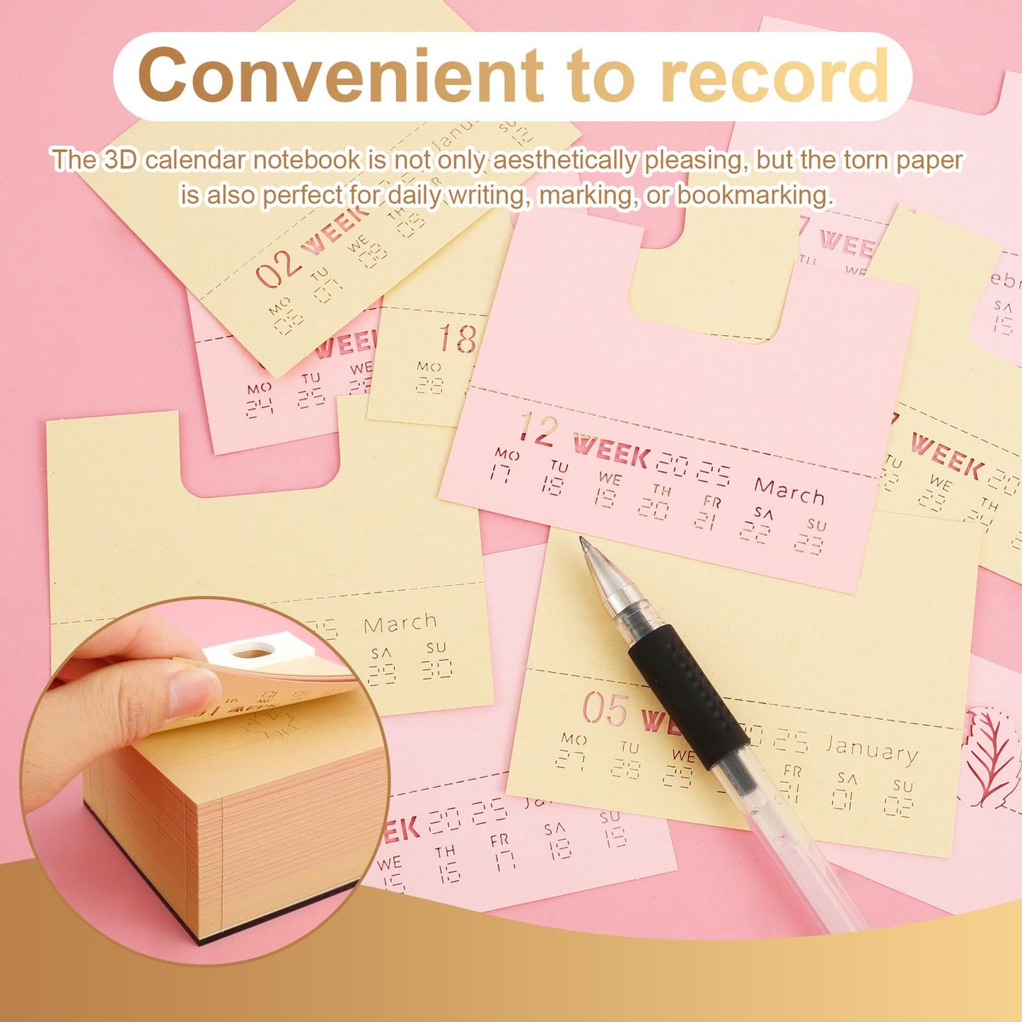 LAINIUTE 3D Art Calendar Memo Pad 2025, Desktop Decor with Light, Time Piece Calendar 2025, Weekly Tearable Paper Sculpture Calendar for Christmas Desktop Decoration (Pink Tree House Ornament)