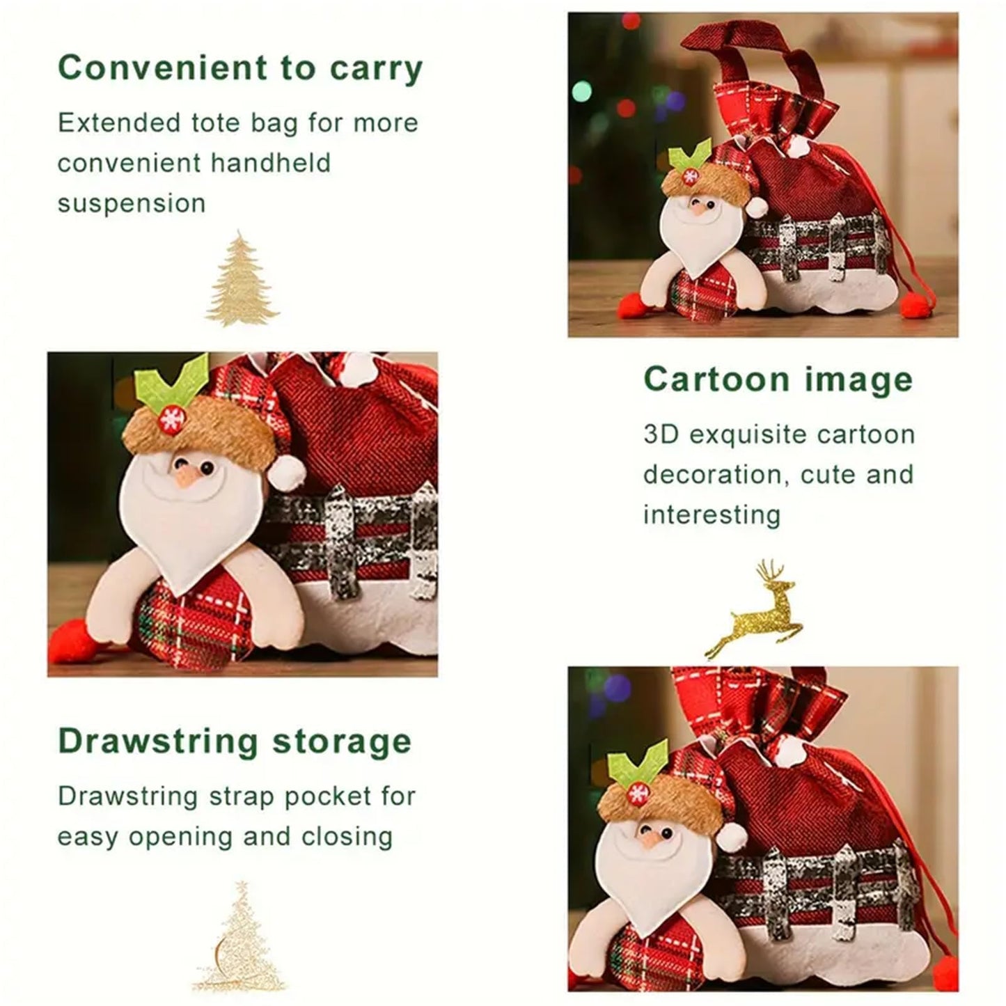 Christmas Gift Bags Zipper Design, Statisticsing/Placelocation Christmas Gift Bags Zipper Design, Christmass Gift Doll Bags, Reusable Fabric Bags with Drawstring for Candy, For Candy, Apples (6pcs)