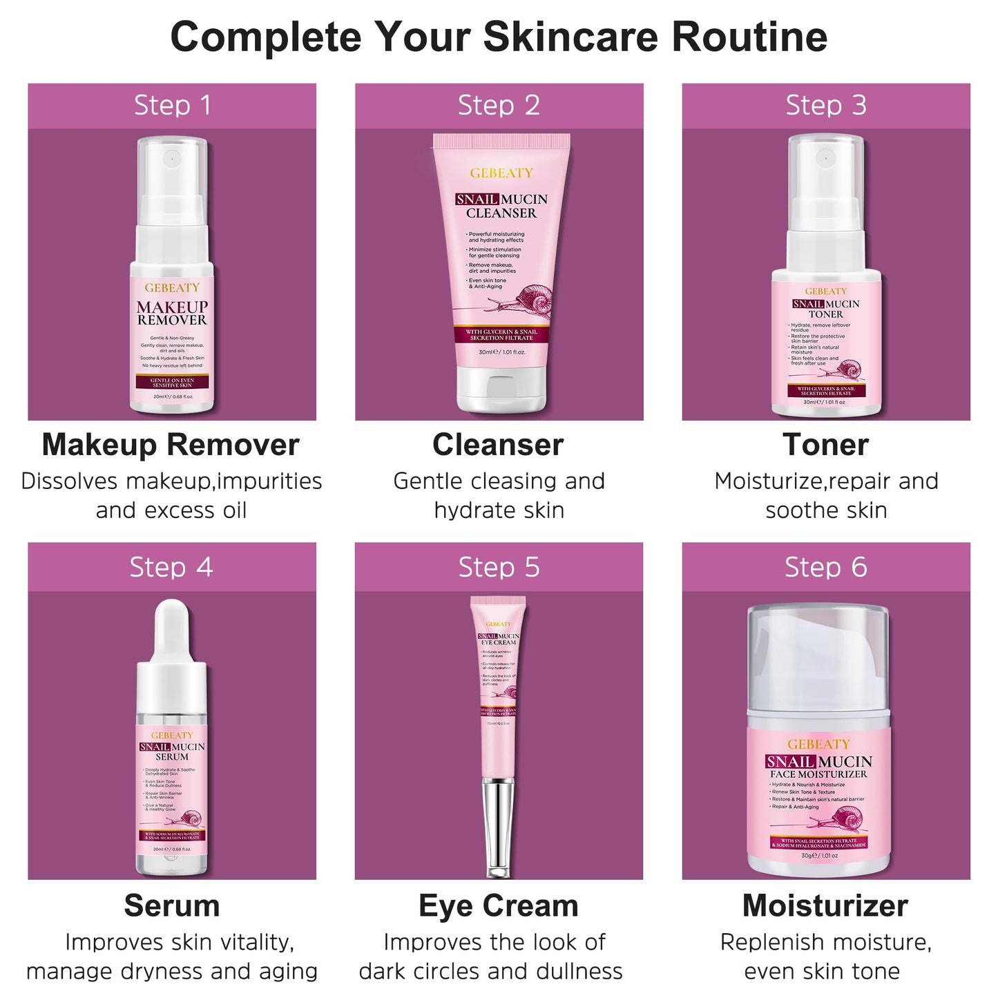 Skin Care Set for Women Teens,Snail Mucin Anti-aging Moisturize Repair Soothe Hydrate Facial Skin Care Routine Kit for Dull & All Skin,Travel Skincare Stocking Stuffers Christmas Gifts for Women