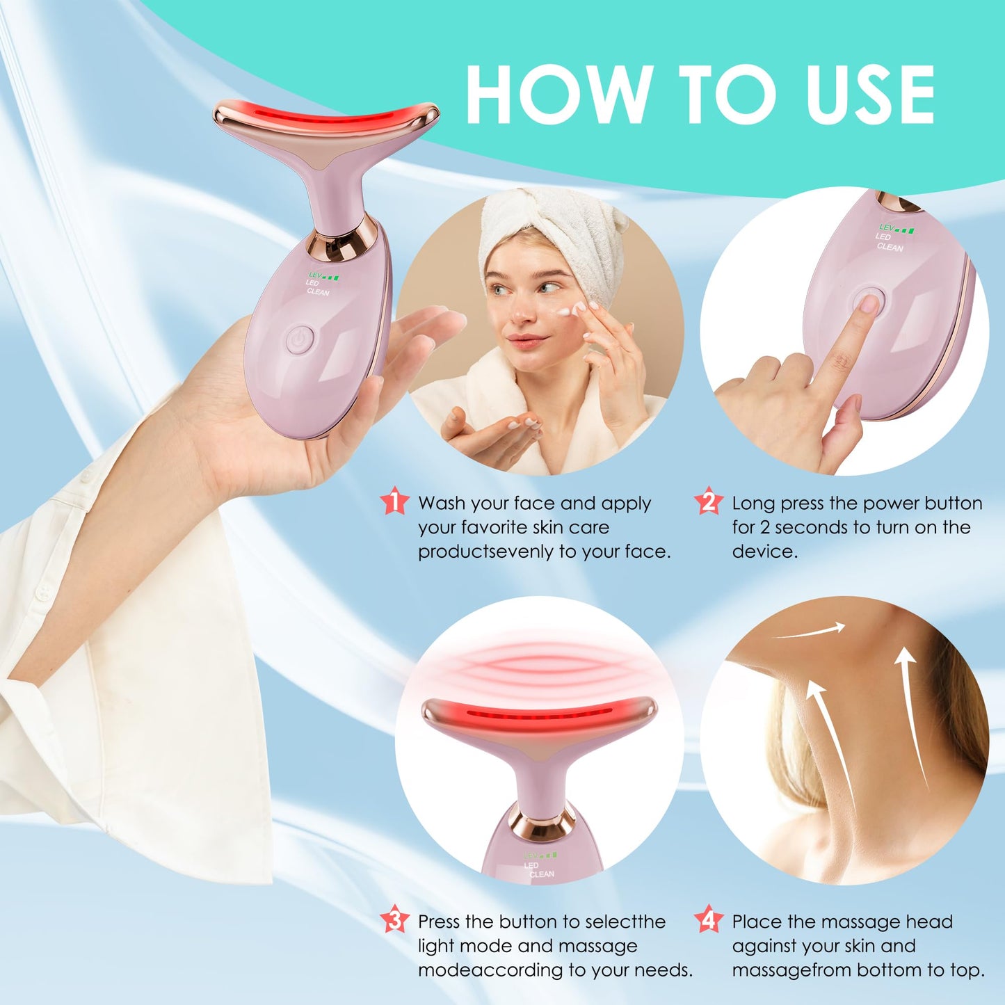 Facial Massager Red-Light-Therapy-for-Face and Neck, Face π² culpting Wand with 7 Color - Birthday, Christmas, Mothers Day, Valentines Day Gifts for Her Women Mom Best Friend Wife Teacher (Rose Gold)