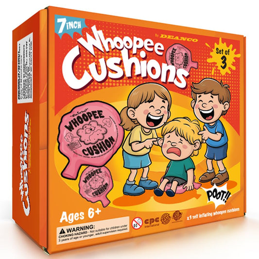 Whoopie Cushion 3 Pack - Three 7 inch Self-Inflating Whoopee Cusions Premium Rubber for Louder Fart Sound, Gag Gifts for Kids and Adults, April Fools Pranks