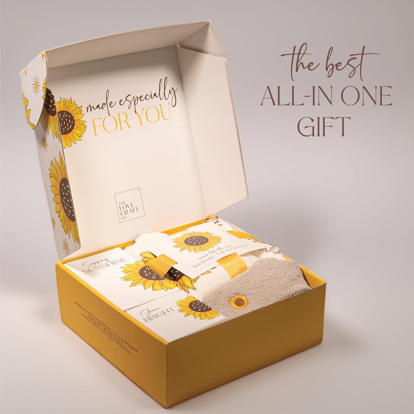 The Love Crate Co Gift Baskets for Women, Unique Birthday Gifts, Best Friend Birthday Gift, Get Well Soon, Sending Sunshine Sunflower Gifts for Women, Thinking of You Care Package