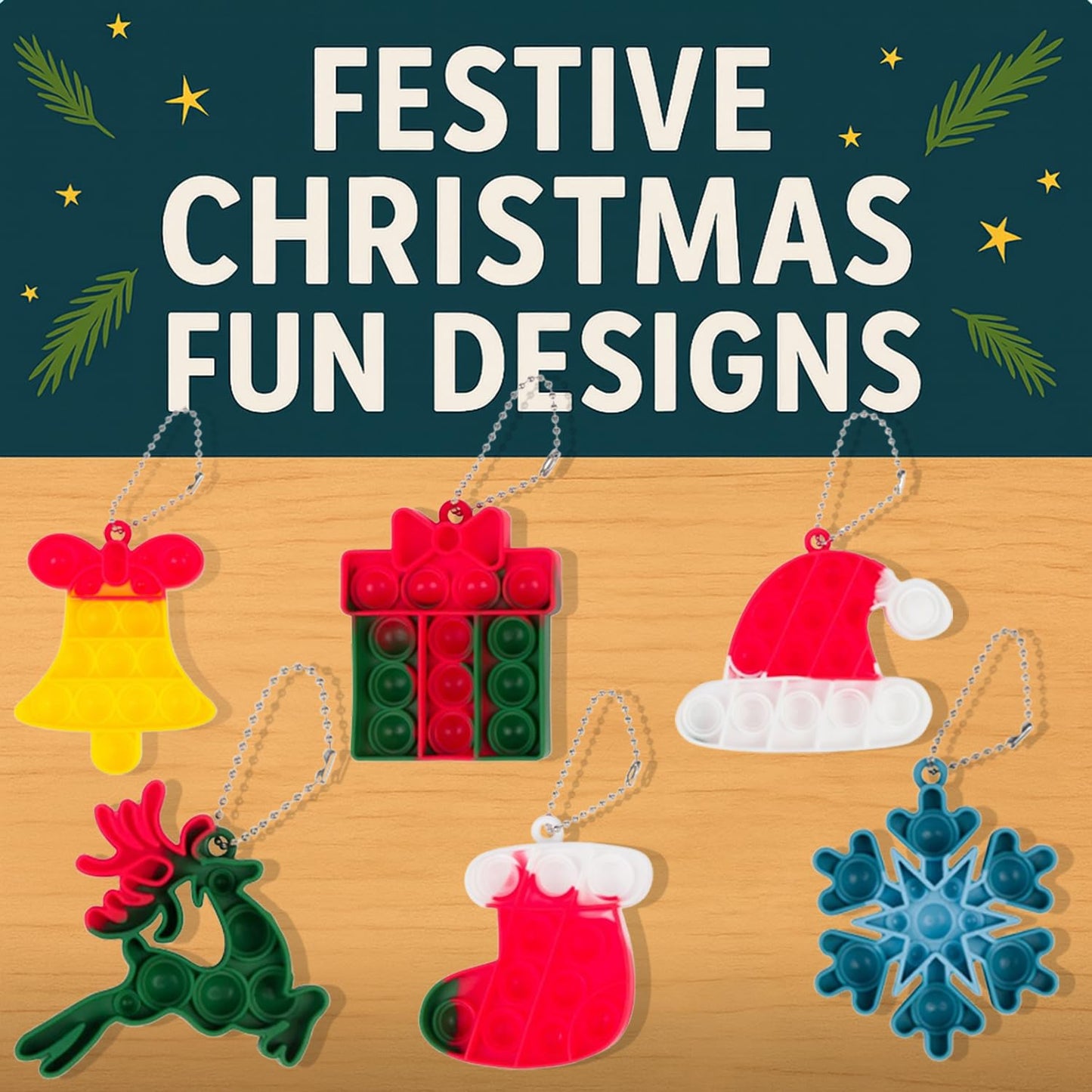 Christmas Pop Its Gift Pack for Students, Bulk Holiday Toys, Goody Bag Stuffers, Office Party Favors