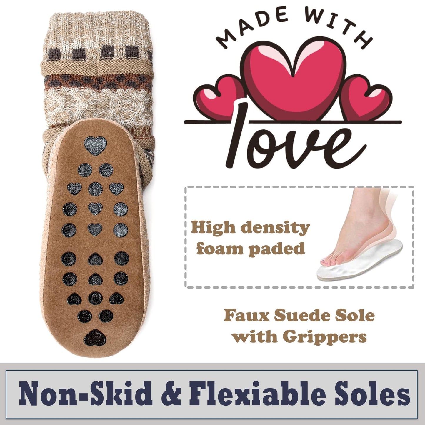 Cozylook Womens Fuzzy Slipper Socks with Grips Winter Warm Cabin Socks Non Slip, Stocking Stuffers for Adults Women Her, Christmas Gifts for Women Wife Mom Grandma Her Girlfriend Cozy Holiday Gifts