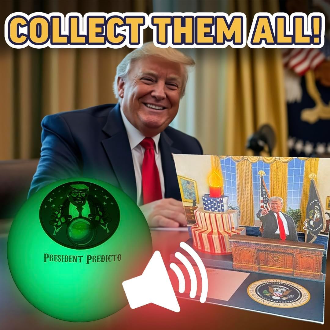 Talking President Predicto Fortune Telling Ball - Lights Up & Responds - Ask Questions & Hear Donald Answer, Unique Patriotic Desktop Collectible