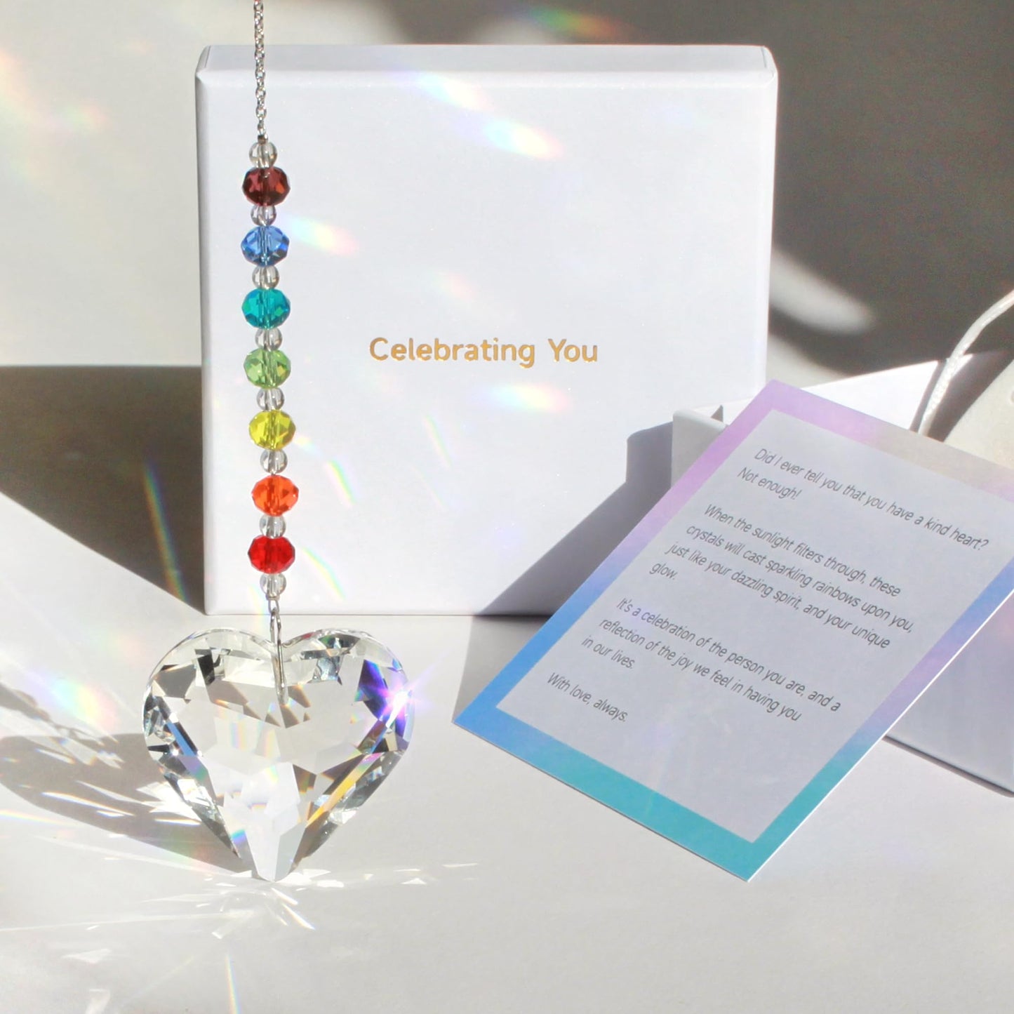 WOOWA Celebrating You! Friendship Gifts, BFF, Bestie Gifts. Best Friend Birthday Gifts. Unique 45 mm Crystal Heart Rainbow Maker Hanging Ornament